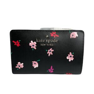 Kate Spade Staci Ditsy Buds Floral Medium Compact Bifold Wallet Black Multi New